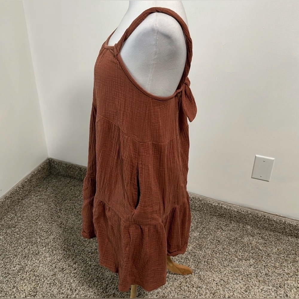 AEMI + CO Rust Cotton Gauze Tie Back Mini Dress Small Boho - Picture 9 of 9